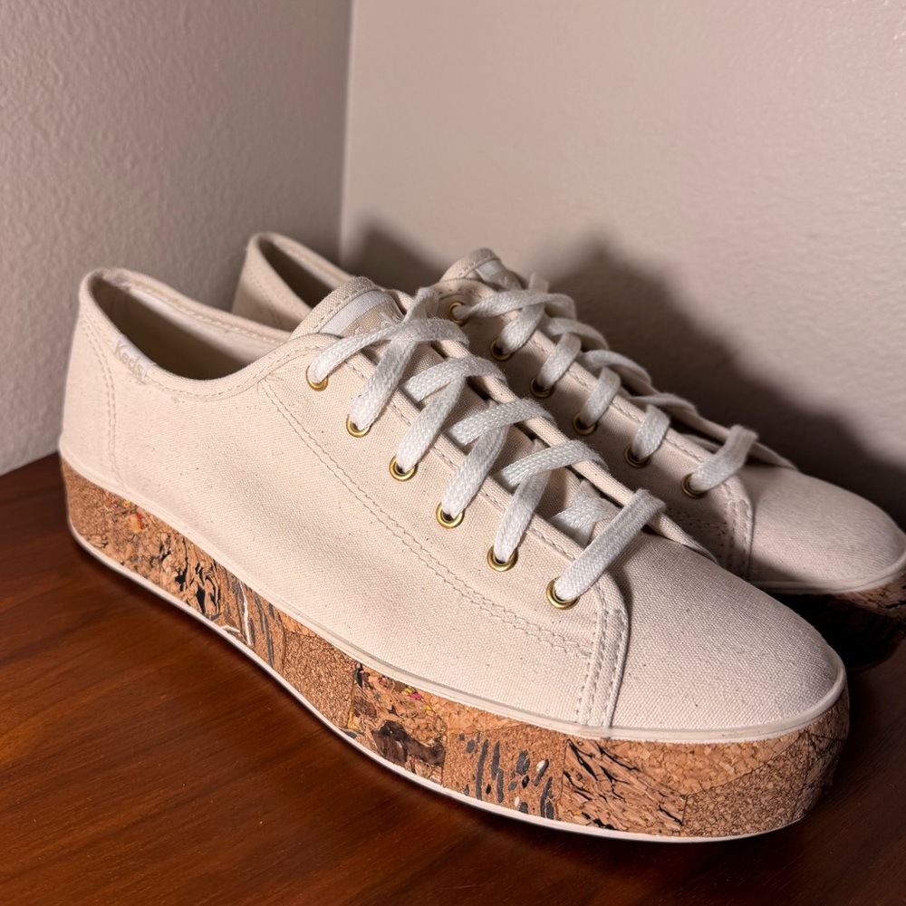 Keds Triple Kick Canvas Cork Foxing Natural Sneakers Size 7.5 - Picture 2 of 12